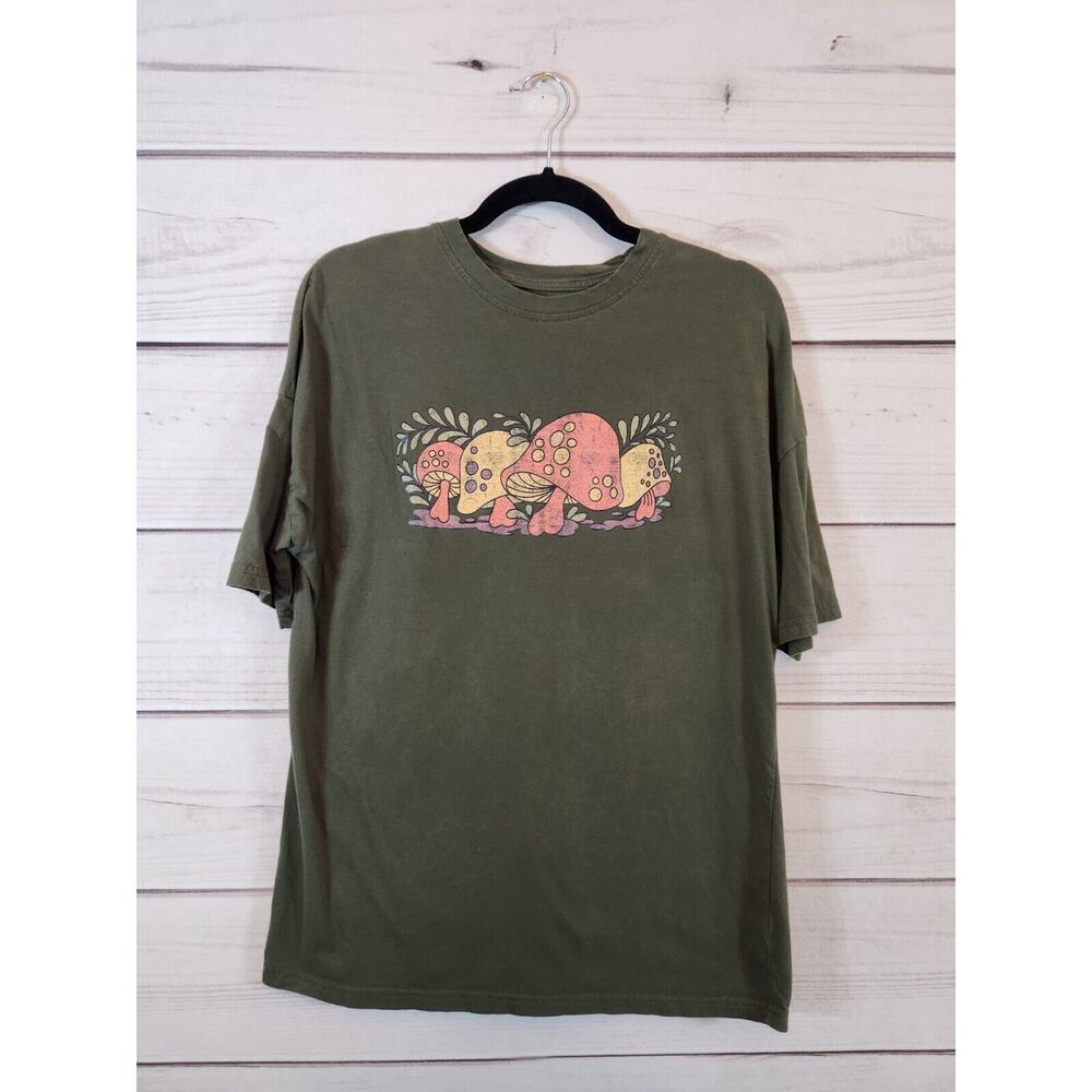 Shein Womens 100% Cotton Green Mushroom Printed Short‎ Sleeve Graphic T-Shirt S